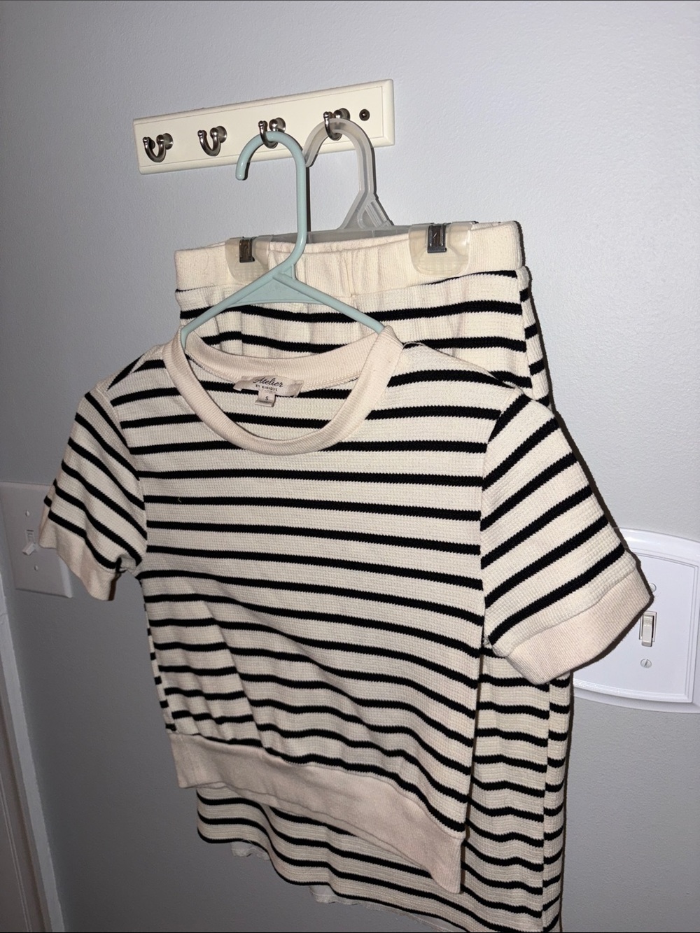 Black & Cream Striped Knit Skirt Set 🖤